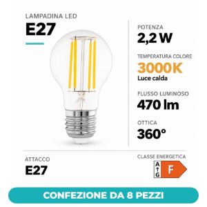 Eglo lampadina led e27 2,2w 3000k a goccia trasparente confezione da 8 pezzi