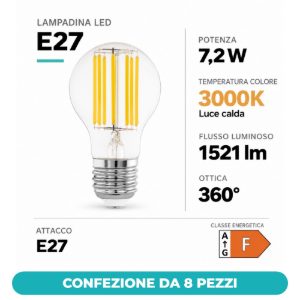 Eglo lampadina led e27 7,2w 3000k a goccia trasparente dimmerabile confezione da 8 pezzi