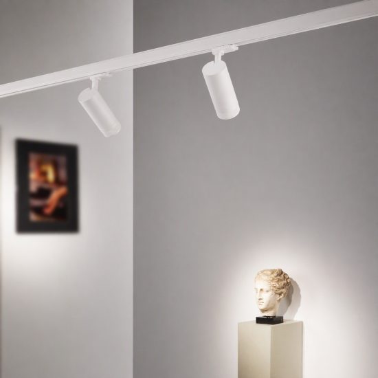 Ideal lux eos faretto per binario trifase orientabile led 25w 3000k con zoom cilindrico bianco