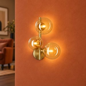 Ideal lux perlage applique 3 luci g9 per soggiorno contemporanea con sfere in vetro ambra