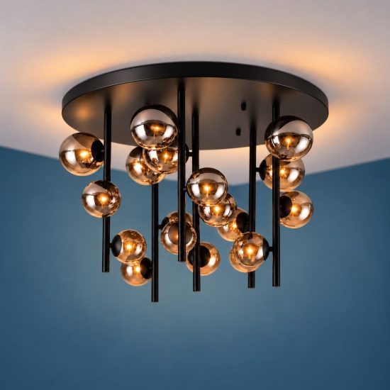 Ideal lux perlage plafoniera con pendenti 18 luci per soggiorno con sfere in vetro fumè