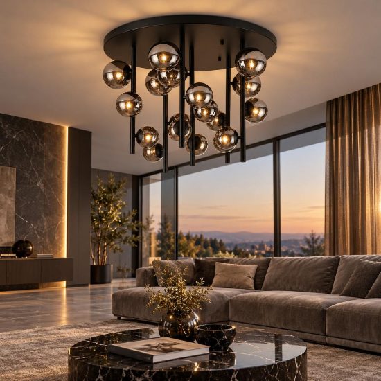 Ideal lux perlage plafoniera con pendenti 18 luci per soggiorno con sfere in vetro fumè