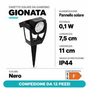 Eglo gionata faretto solare da giardino led 0,1w 11,5cm ip44 con picchetto nero confezione da 12 pezzi