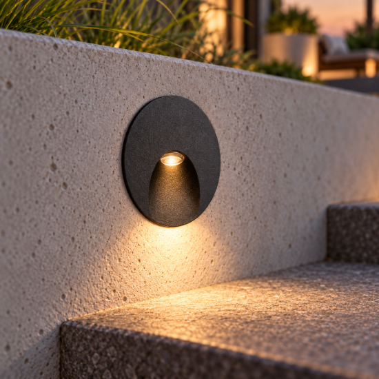Segnapasso da esterno tondo nero sabbiato led 3w 3000k ip65