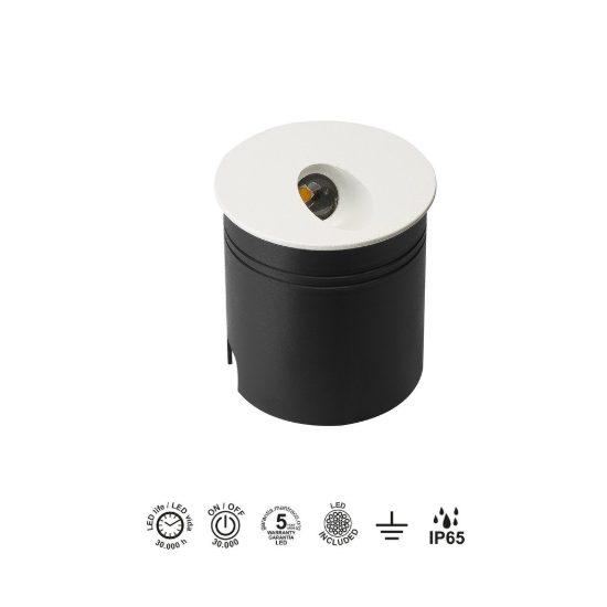 Segnapasso da incasso da esterno led 3w 3000k ip65 8cm tonda bianco sabbiato