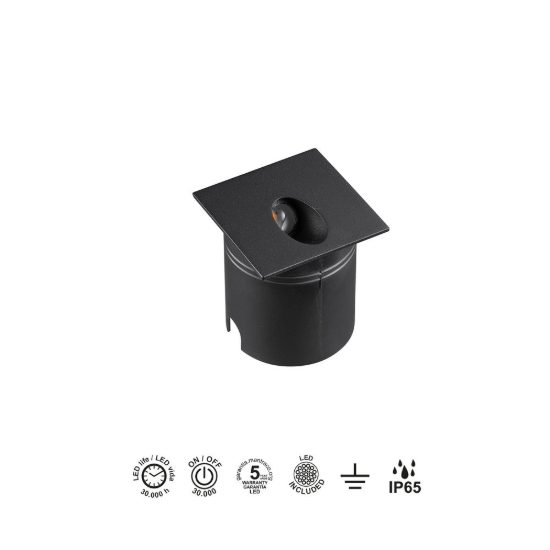 Segnapasso da incasso da esterno nero sabbiato led 3w 3000k ip65