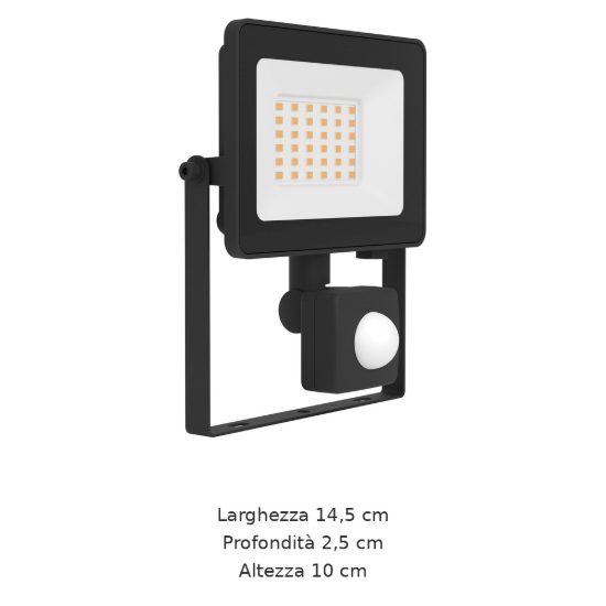 Eglo risacca e proiettore da esterno 30w 4000k ip44 14,5cm nero con sensore confezione da 8 pezzi