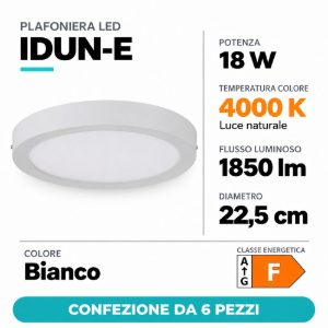 Eglo idun e plafoniera led 18w 4000k 22,5cm moderna rotonda bianca confezione da 6 pezzi