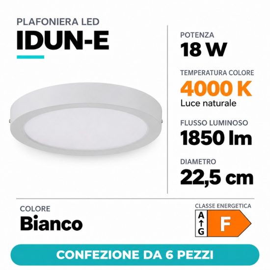 Eglo idun e plafoniera led 18w 4000k 22,5cm moderna rotonda bianca confezione da 6 pezzi