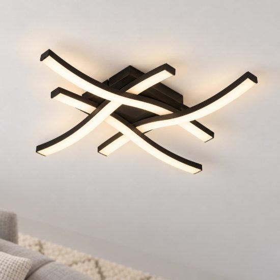 Eglo cabezas e plafoniera led 18,8w 3000k 40cm per soggiorno a croce nera confezione da 4 pezzi