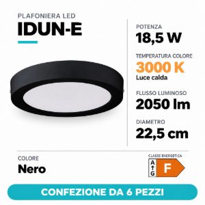 Eglo idun e plafoniera led 18,5w 3000k 22,5cm moderna rotonda nera confezione da 6 pezzi