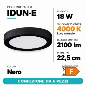 Eglo idun e plafoniera led 18w 4000k 22,5cm moderna rotonda nera confezione da 6 pezzi