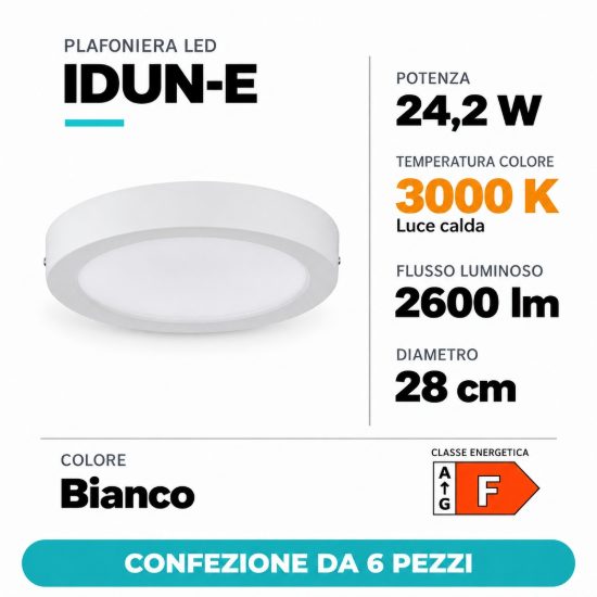 Eglo idun e plafoniera led 24,2w 3000k 28cm moderna rotonda bianca confezione da 6 pezzi