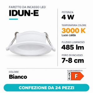 Eglo idun e faretto da incasso per cartongesso 4w 3000k foro 7-8cm bianco confezione da 24 pezzi