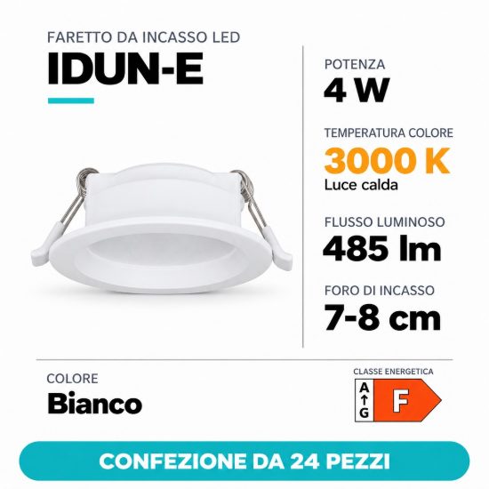 Eglo idun e faretto da incasso per cartongesso 4w 3000k foro 7-8cm bianco confezione da 24 pezzi