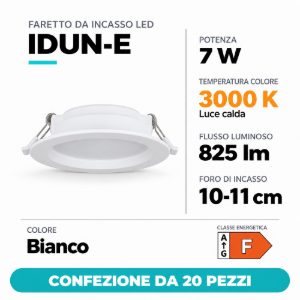 Eglo idun e faretto da incasso per cartongesso 7w 3000k foro 10-11cm bianco confezione da 20 pezzi