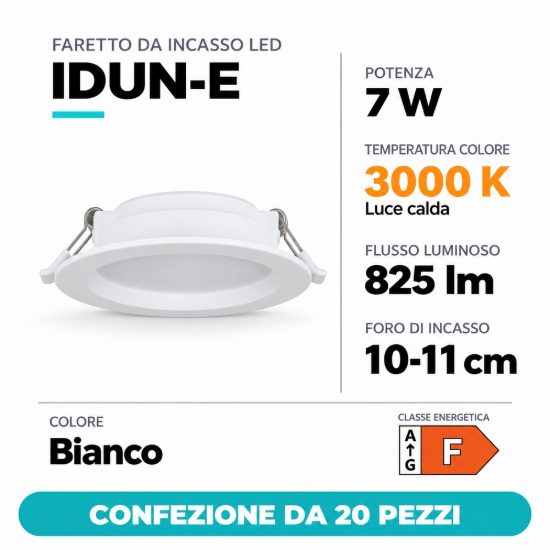 Eglo idun e faretto da incasso per cartongesso 7w 3000k foro 10-11cm bianco confezione da 20 pezzi