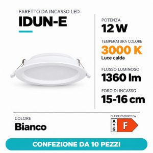 Eglo idun e faretto da incasso per cartongesso 12w 3000k foro 15-16cm bianco confezione da 10 pezzi