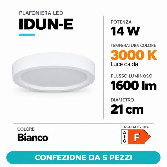 Eglo idun e plafoniera led 14w 3000k 21cm moderna rotonda bianca confezione da 5 pezzi