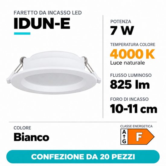 Eglo idun e faretto da incasso per cartongesso 7w 4000k foro 10-11cm bianco confezione da 20 pezzi