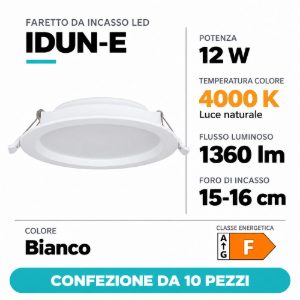 Eglo idun e faretto da incasso per cartongesso 12w 4000k foro 15-16cm bianco confezione da 10 pezzi