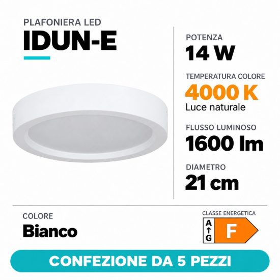 Eglo idun e plafoniera led 14w 4000k 21cm moderna rotonda bianca confezione da 5 pezzi