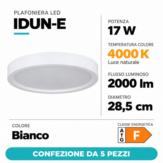 Eglo idun e plafoniera led 17w 4000k 28,5cm moderna rotonda bianca confezione da 5 pezzi
