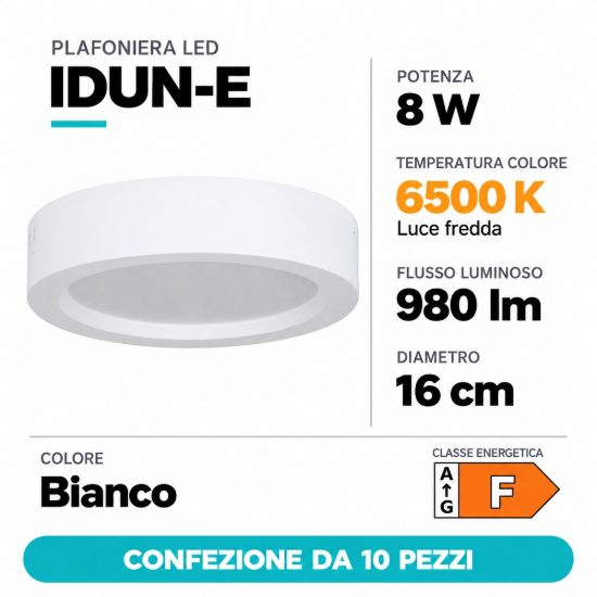 Eglo idun e plafoniera led 8w 6500k 16cm moderna rotonda bianca confezione da 10 pezzi
