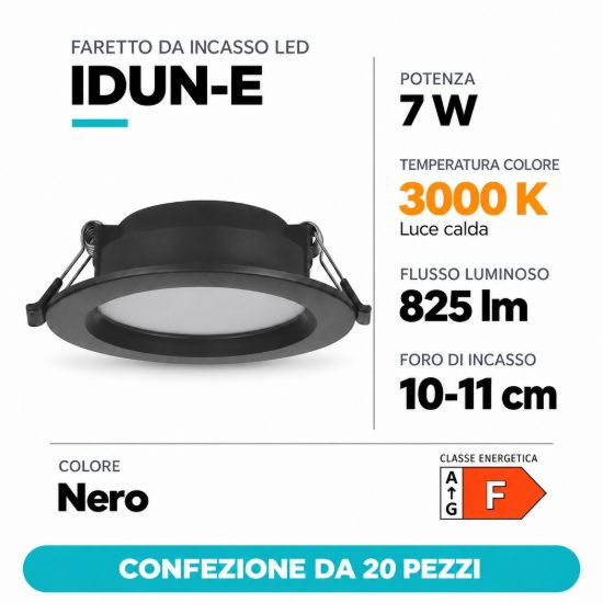Eglo idun e faretto da incasso per cartongesso 7w 3000k foro 10-11cm nero confezione da 20 pezzi