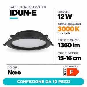 Eglo idun e faretto da incasso per cartongesso 12w 3000k foro 15-16cm nero confezione da 10 pezzi