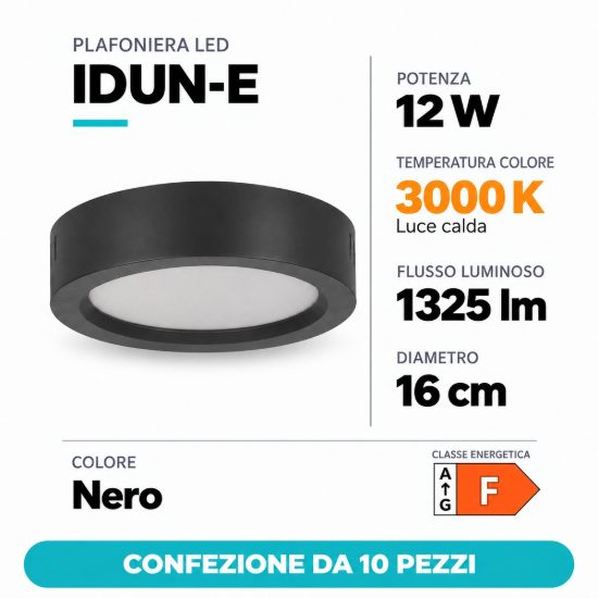 Eglo idun e plafoniera led 12w 3000k 16cm moderna rotonda nera confezione da 10 pezzi