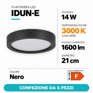 Eglo idun e plafoniera led 14w 3000k 21cm moderna rotonda nera confezione da 5 pezzi