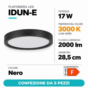 Eglo idun e plafoniera led 17w 3000k 28,5cm moderna rotonda nera confezione da 5 pezzi