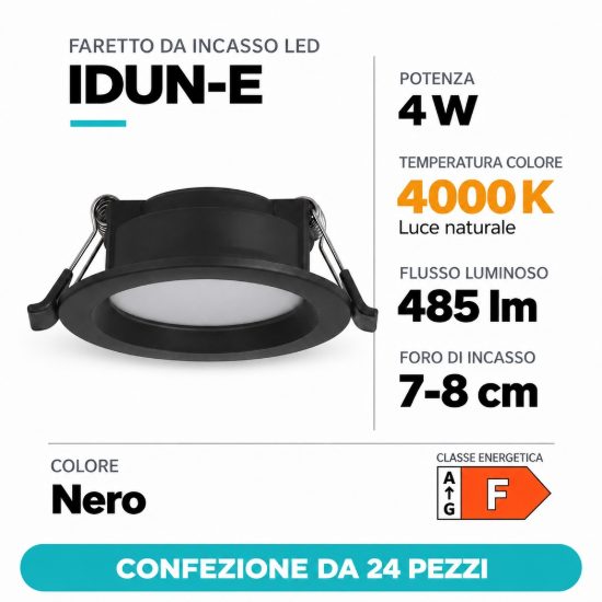 Eglo idun e faretto da incasso per cartongesso 4w 4000k foro 7-8cm nero confezione da 24 pezzi