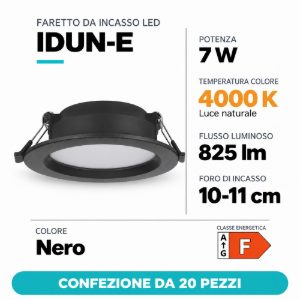 Eglo idun e faretto da incasso per cartongesso 7w 4000k foro 10-11cm nero confezione da 20 pezzi