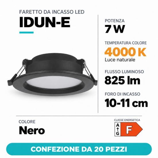 Eglo idun e faretto da incasso per cartongesso 7w 4000k foro 10-11cm nero confezione da 20 pezzi