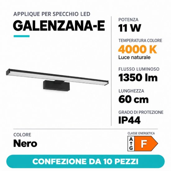 Eglo galenzana e applique per specchio bagno led 11w 4000k 60cm ip44 nera confezione da 10 pezzi