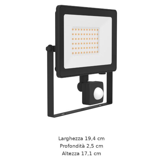 Eglo risacca e proiettore da esterno 50w 4000k ip65 19,4cm nero con sensore confezione da 8 pezzi