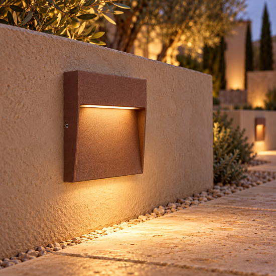 Segnapasso moderno da esterno corten led 3w 3000k ip54 11cm