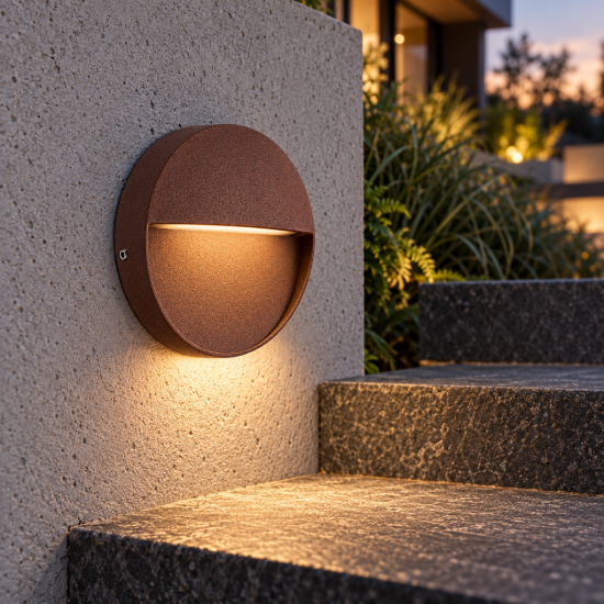 Segnapasso da esterno tonda corten led 3w 3000k ip54 11cm