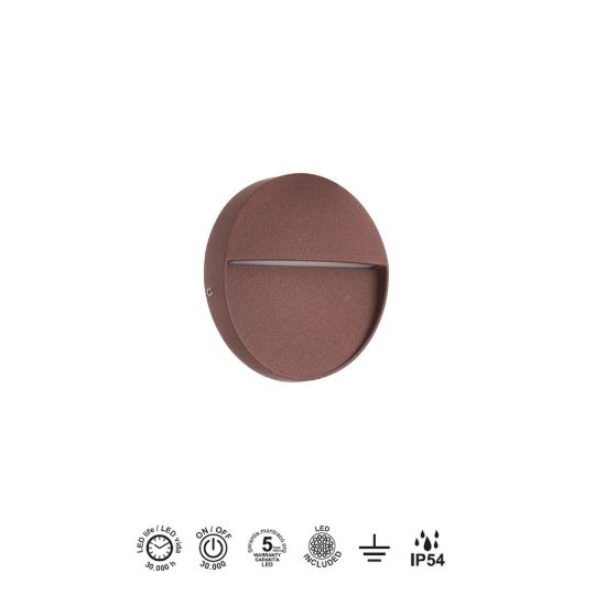 Segnapasso da esterno tonda corten led 3w 3000k ip54 11cm