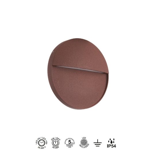 Segnapasso per gradini da esterno tonda corten led 6w 3000k ip54 16cm