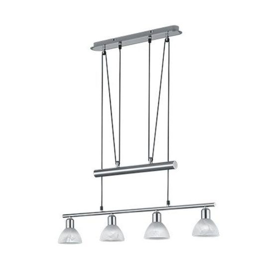 Lampadario a sospensione 4 luci per sala da pranzo moderno nichel opaco con vetri alabastro