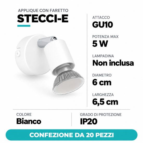 Eglo stecci e applique con faretto gu10 orientabile 6cm moderna bianca confezione da 20 pezzi