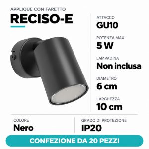 Eglo reciso e applique con faretto gu10 orientabile 6cm moderna nera confezione da 20 pezzi