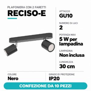Eglo reciso e plafoniera con 2 faretti gu10 orientabili 30cm moderna nera confezione da 10 pezzi