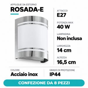 Eglo rosada e applique da esterno 14cm ip44 moderna rettangolare acciaio inox confezione da 8 pezzi
