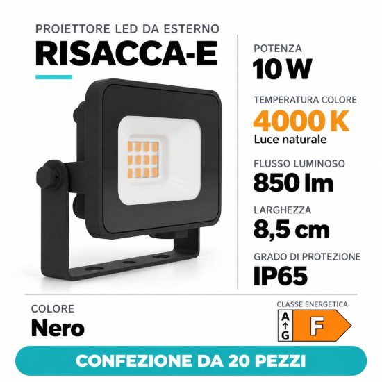 Eglo risacca e proiettore da esterno 10w 4000k ip65 8,5cm nero confezione da 20 pezzi