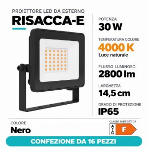 Eglo risacca e proiettore da esterno 30w 4000k ip65 14,5cm nero confezione da 16 pezzi
