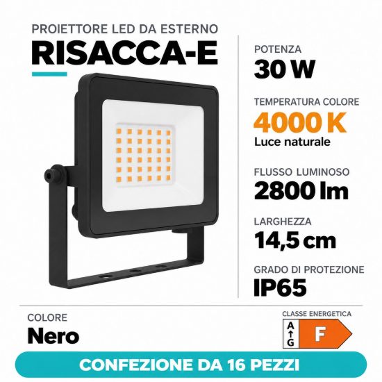 Eglo risacca e proiettore da esterno 30w 4000k ip65 14,5cm nero confezione da 16 pezzi